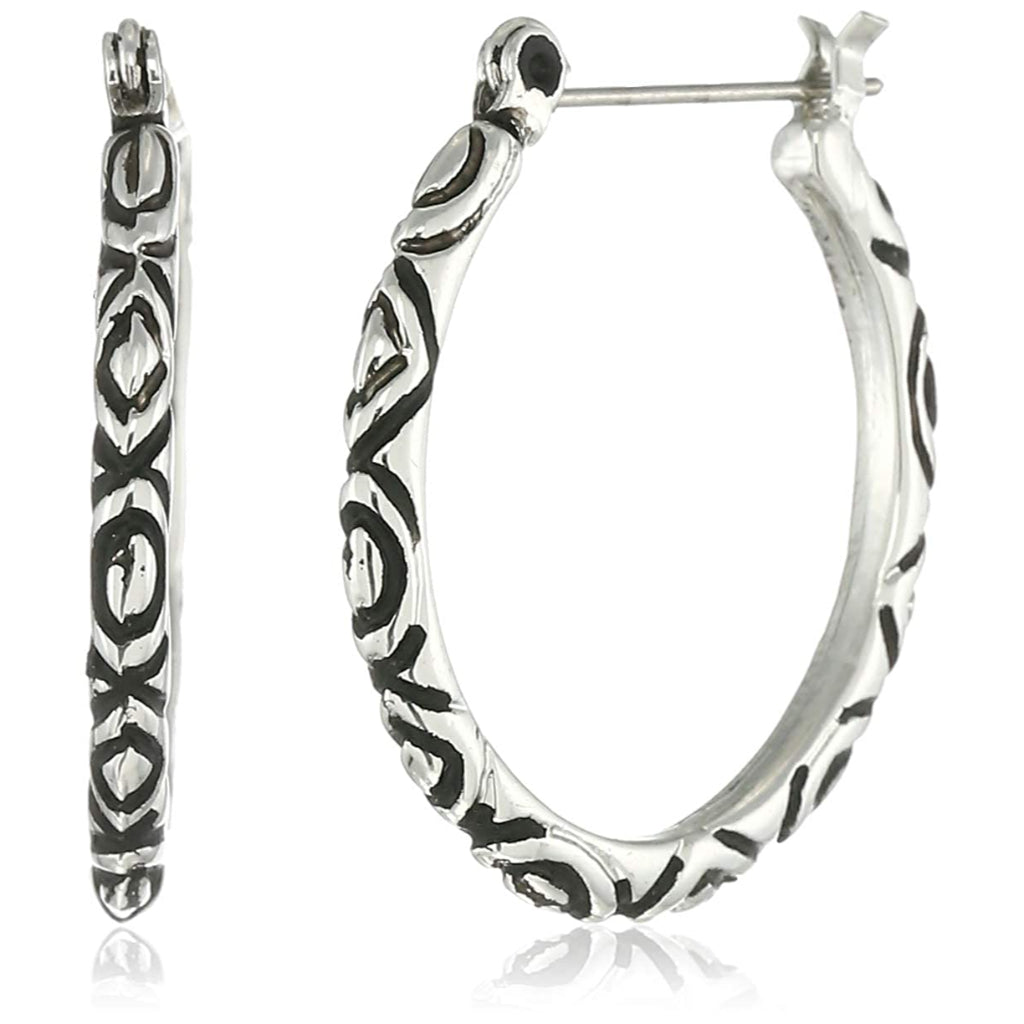 Серьги-кольца Estele из недрагоценного металла с оксидированным узором для девочек