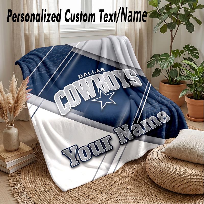 Dallas Cowboys Custom Flannel Throw Blanket Print Your Name Text Soft Warm Blanket Holiday Present