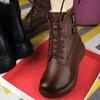 2024Women's Ankle Boots Retro Lace-up Round Toe Thick Sole Shoes Female Warm Non-slip Comfortable Mom Short Boots