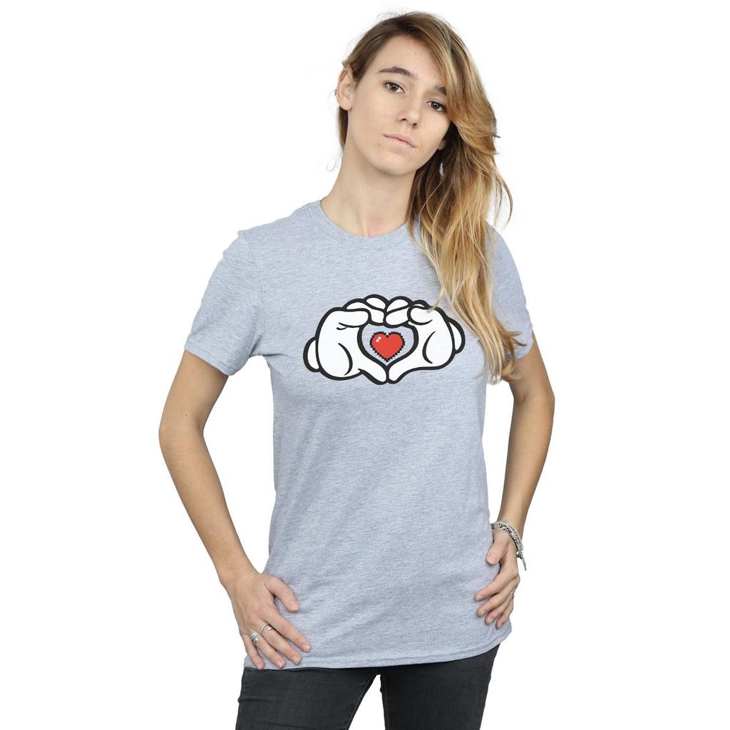 Disney Womens/Ladies Mickey Mouse Heart Hands Cotton Boyfriend T-Shirt