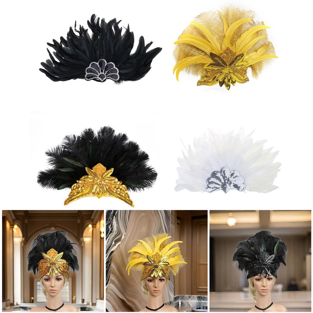 Feather Flapper Headbands Mardi Gras Prom Dancer Headpiece for Party Carnivals Celebrations Headwear Hair Styling