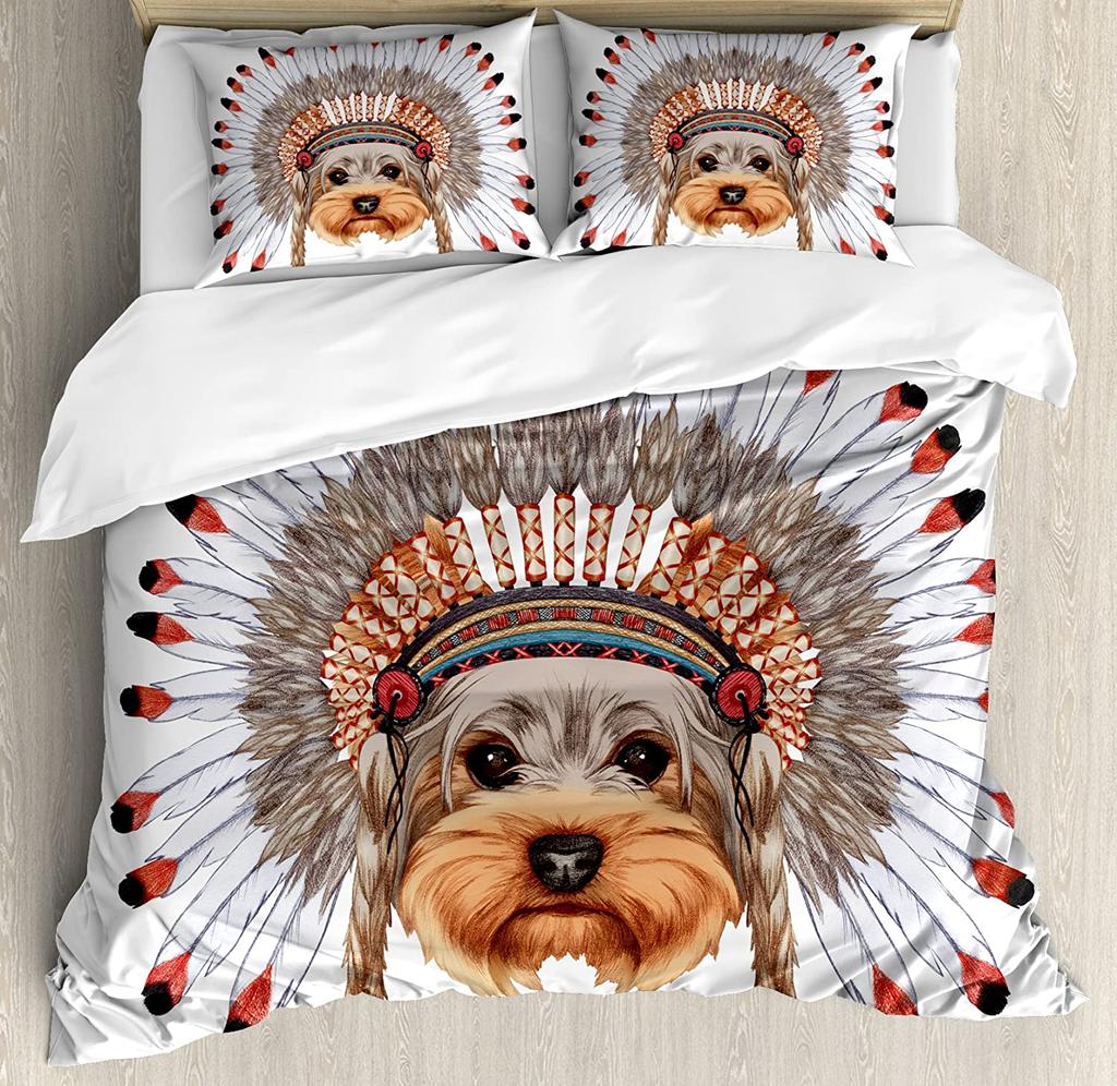 Yorkie Bedding Set For Bedroom Bed Home Yorkshire Terrier with Cute Ribbon Animal Duvet Cover Quilt Cover And Pillowcase