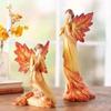Autumn Maple Leaf Angel Wing Angel Figurines Statue Desktop Ornaments Creative Resin Sculpture for Garden Home Office Decoration