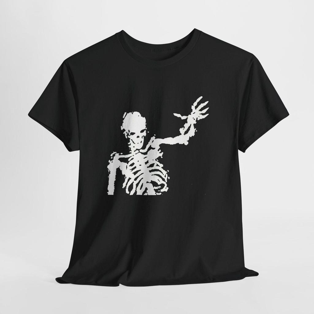 Waving Skeleton Tee | Spooky Halloween Skeleton Shirt, Gothic Ribcage Graphic Tee