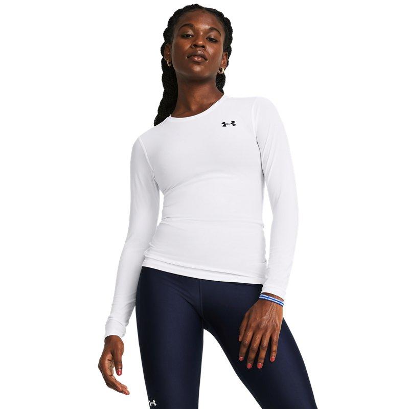 Under Armour HeatGear® OG Логотип Принт Круглый вырез Облегающий крой Длинный рукав Топ для тренировок Женские топы Белый 1387697-100