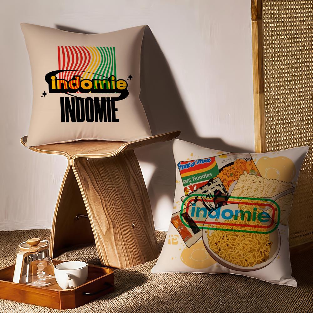 Логотип еды Фастфуд I-Indomie Милая наволочка Двусторонняя печать Короткий плюш Чехол на диванную подушку Спальня Прикроватная подушка