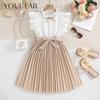 Summer New Color Matching Children's Girls Princess Dress Short-sleeved Pleated Dress