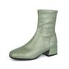 lenkisen PU Autumn Winter Shoes Thick Med Heels Printing Oriental Design Chelsea Boots Keep Warm Fashion Ankle Boots