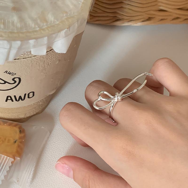 Niche Design Sense Irregular Line Bow Open Ring Women'S Personality Fashion Trend Versatile Ring Ring