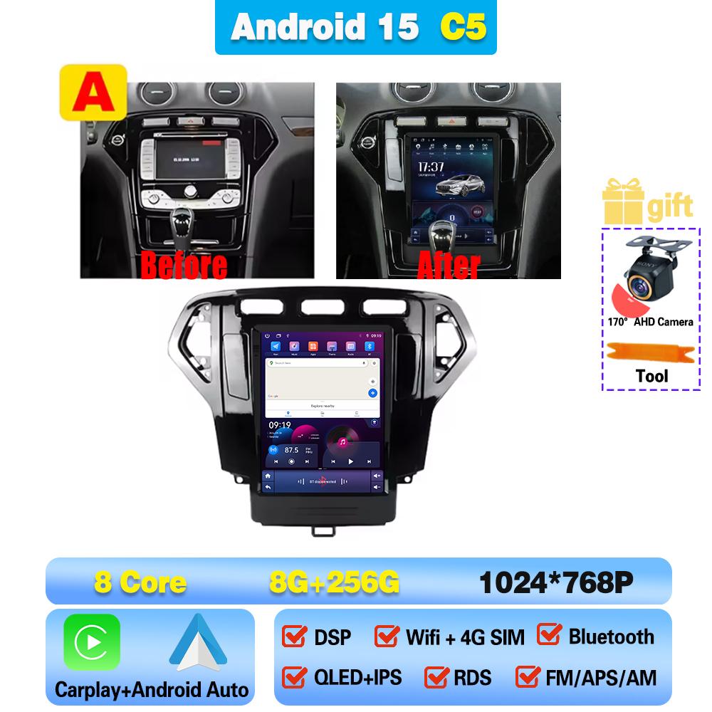 Autoradio 9,7 pouces pour Ford Mondeo MK4 2006 - 2010 Lecteur multimédia GPS Navi Stéréo Navigation Android 15 Carplay 2din Écran 5G