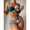 Women's Fashionable Printed Contrasting Color Sexy Split Bikini Swimsuit