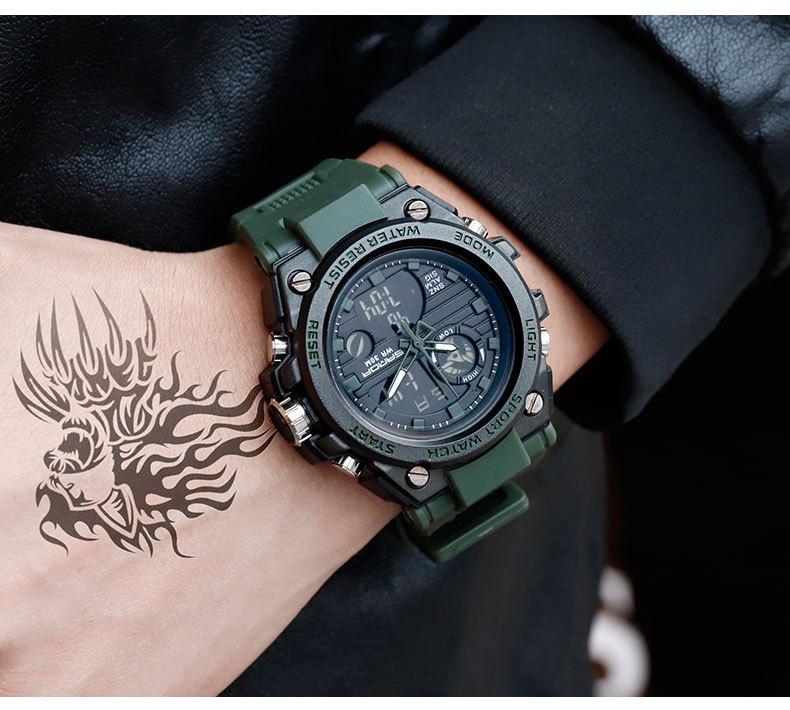 Мужские многофункциональные светящиеся водонепроницаемые спортивные часы Sanda с двойным дисплеем для подростков