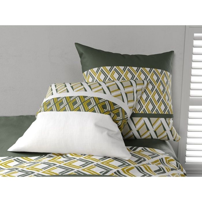 Housse de couette + 2 taies - Naya - 240 x 260 cm - Coton 100% - Motif géométrique vert