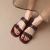 Thick Low Heeled Slippers for Women 2024 Summer New Fashion Square Toe Buckle Versatile Women Shoes Casual Outwear Sandal Slides