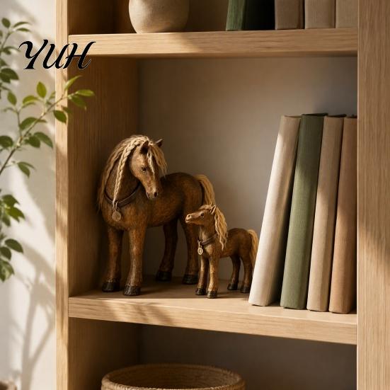 Unique Craft Gifts for Home 2Pcs/Set Mother And Child Horse Figurines, Resin Mare Foal Statue, Office Shelf Accents Rustic Sculptures Farmhouse