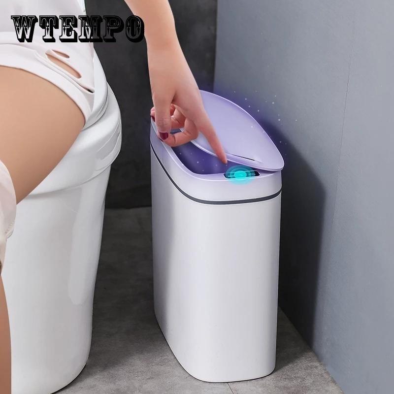 Умный датчик 13л, электронный автоматический мусорный бак для ванной комнаты, туалета, спальни, гостиной, водонепроницаемый сенсорный контейнер с узким швом