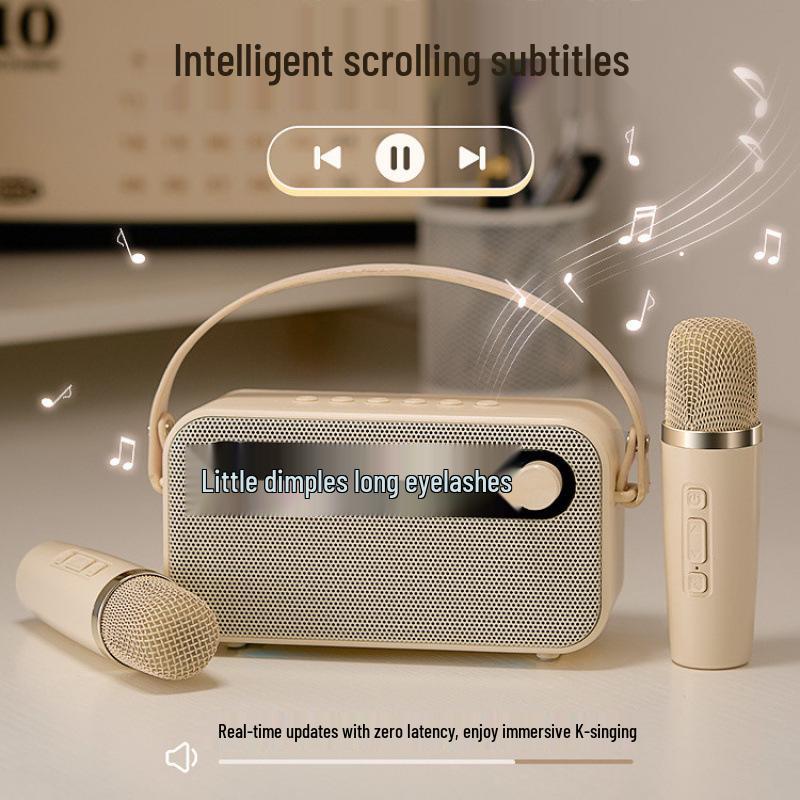 Компактная Bluetooth-колонка для караоке KTV с микрофоном и дисплеем для текста для пения на открытом воздухе
