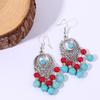 Ethnic Simulation Turquoise Beaded Earrings With Silver Filigree For Casual Wear