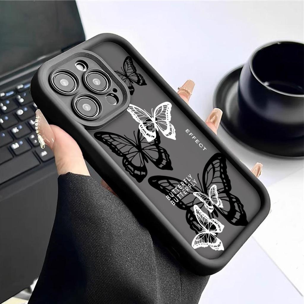 Черно-белая бабочка с бриллиантовым песком Чехол с пазами для iPhone 15/16/17