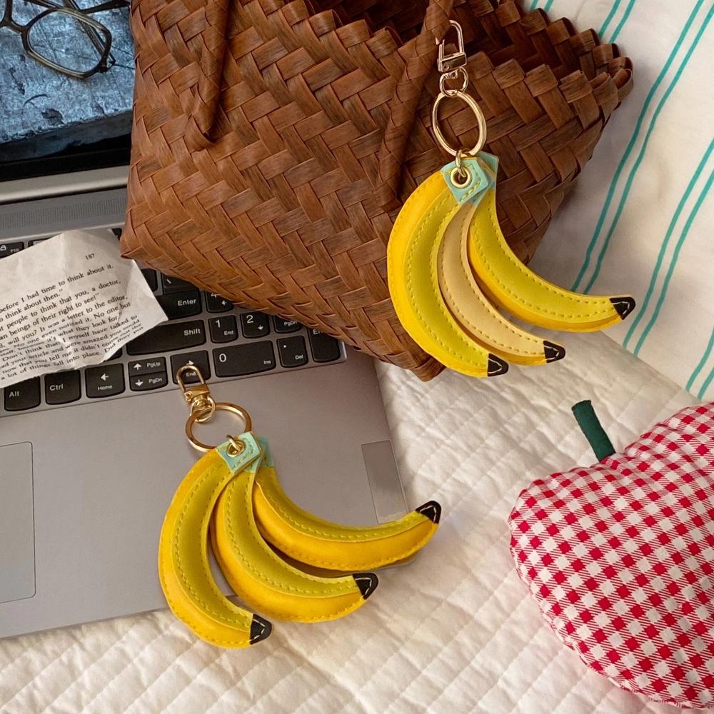 Cute Fashion PU Leather Pendant PU Banana Fruit Key Ring Creative Fruit Banana Keychain Female