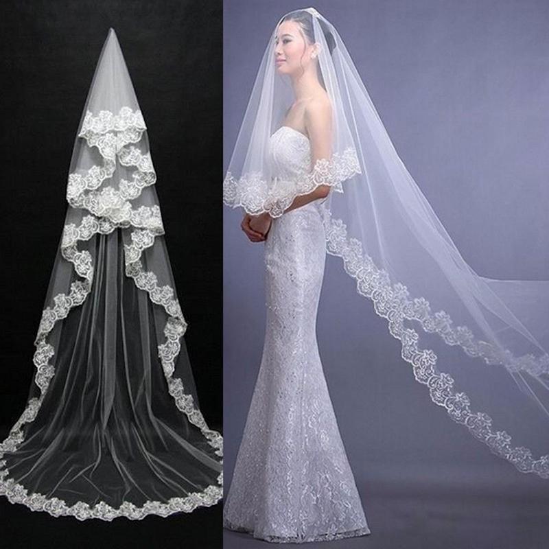 1pc Ivory White Bride Headwear Veil Lace Edge Tulle Accessories Wedding Bridal Church Comb