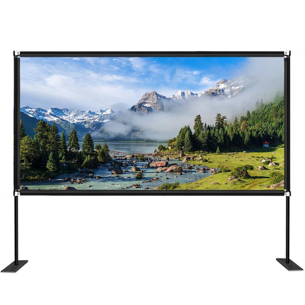 Outdoor Movie Screen w/ Stand, 150" Portable Movie Screen, 16:9 HD Wide Angle Outdoor Projector Screen, Front & Rear Projection, w/ Storage Bag &