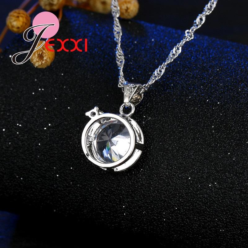 Creative 925 Sterling Silver Jewelry Sets Big Round Crystal Pendant Necklace and Earrings for Women Birthday Gifts