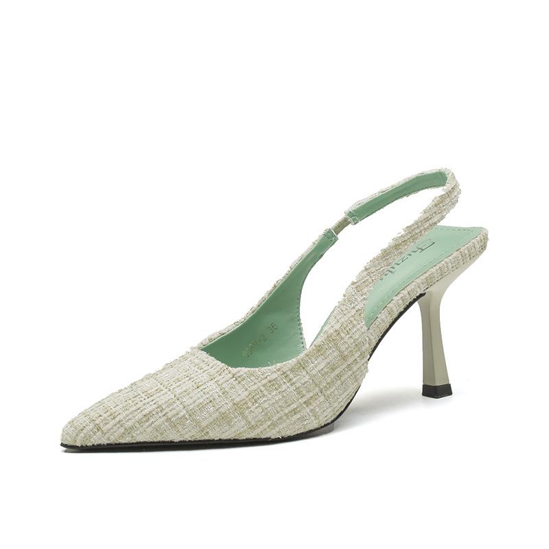Высококлассный стиль «маленький аромат», тонкий каблук, острый носок, босоножки на высоком каблуке, женские новые летние модели, туфли-лодочки с открытой пяткой под юбку