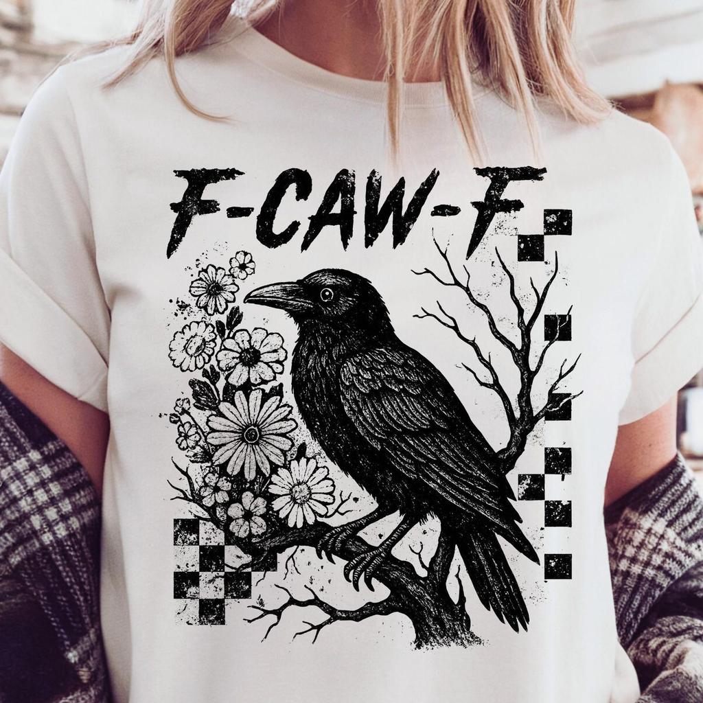 Gothic Halloween Black Crow Bird Tshirt - Floral Caw F Shirt