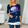 Plus Size Women Flower Santa Claus Print Round Neck Casual Loose Long Sleeve Top