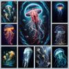 Vibrant Colorful Jellyfish Marine Wildlife Posters Nautical Coral Prints Canvas Painting Wall Art Picture Home Living Room Decor