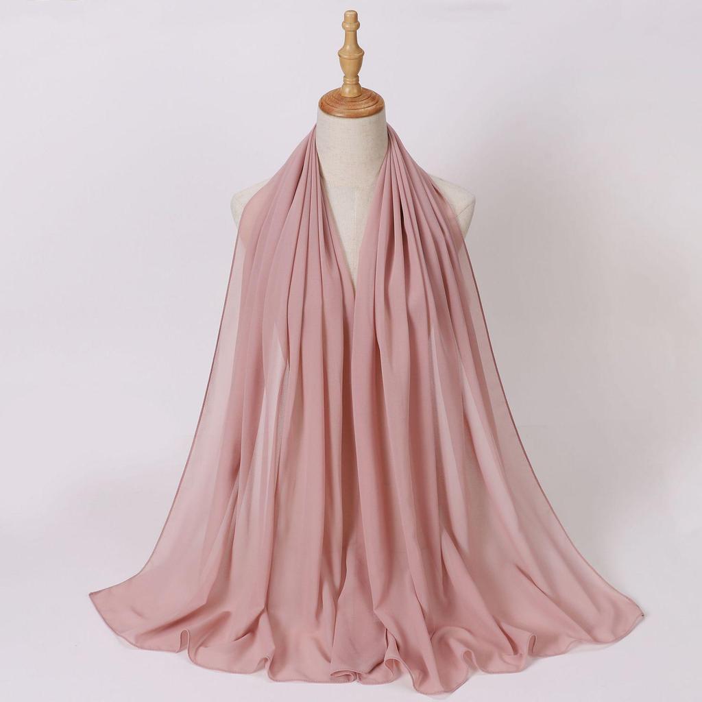 Этнический шифоновый хиджаб-шарф с жемчугом - Однотонный, Длинный стиль для Ближнего Востока и Африки