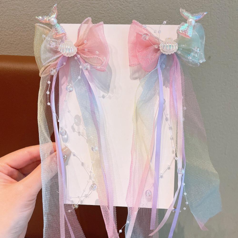 Children's Ribbons Hairpin Mermaid Barretes New Bow Hair Clips Hair Accessories