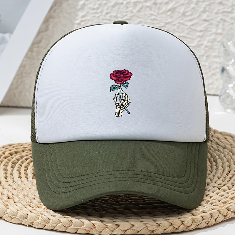 Ladies' Hat Cartoon Skeleton Hand Rose Printed Sponge Baseball Hat Truck Driver Webhat Summer Creative
