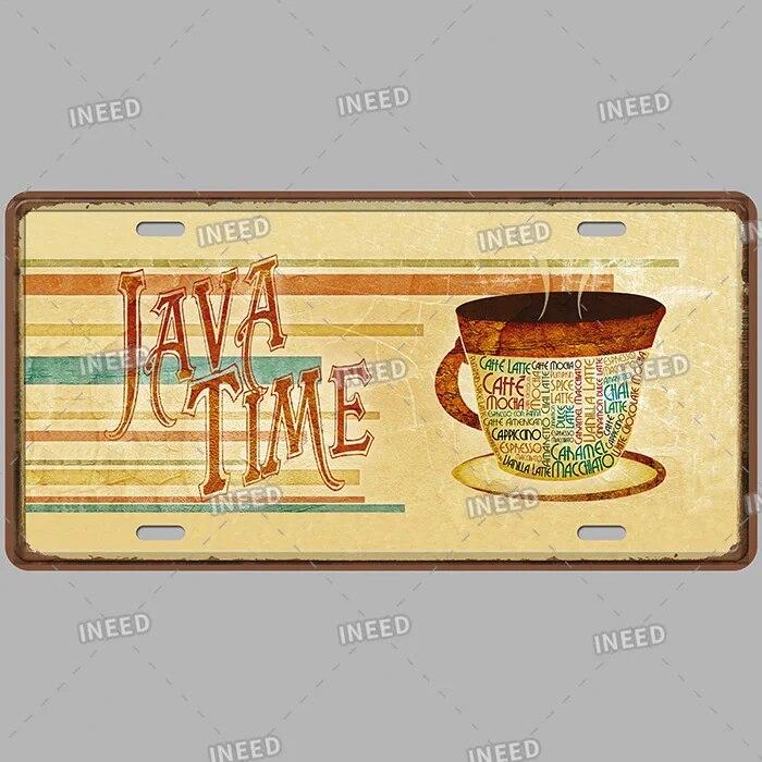 Metal Tin Signs Coffee License Plate Vintage Metal Plaques Retro Tin Plate for Cafe Kitchen Home Living Room Door Wall Art Decor
