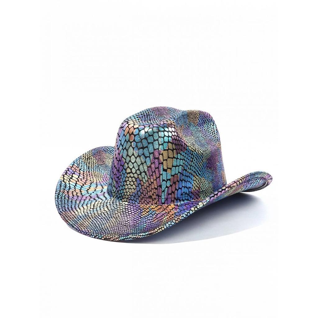Яркая ковбойская шляпа для вечеринки, флуоресцентная шляпа рыцаря с большими полями, цилиндр в стиле вестерн