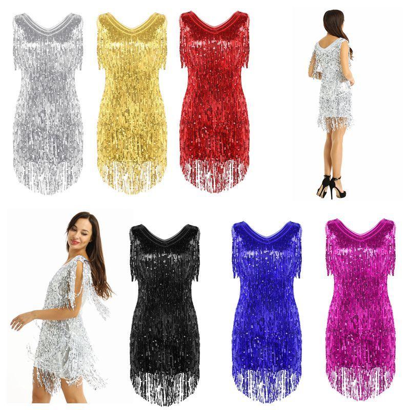Женское мини платье с бахромой, для латинских танцев