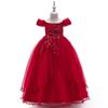 Girls Long Princess Dress Off Shoulder Applique Tulle Formal Gown Kids Pageant Wedding Party