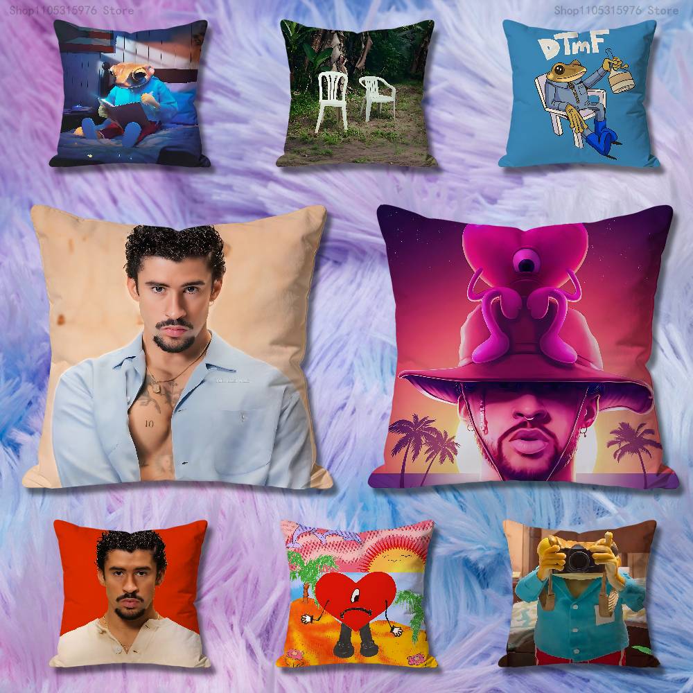 Singer BBad BBunny DTMF Anime Celebrity Merchandise AllMatch Printed Pillow Case Sofa Car Office Room Decoration Protector