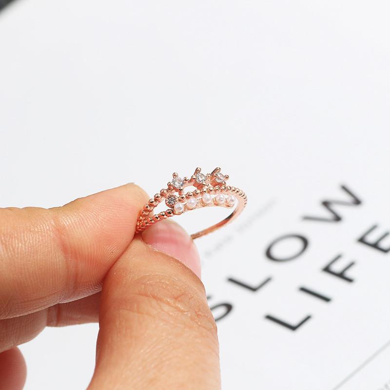 Stylish Korean Fashion Lightweight Adjustable Pearl And Zirconium Ring For Women