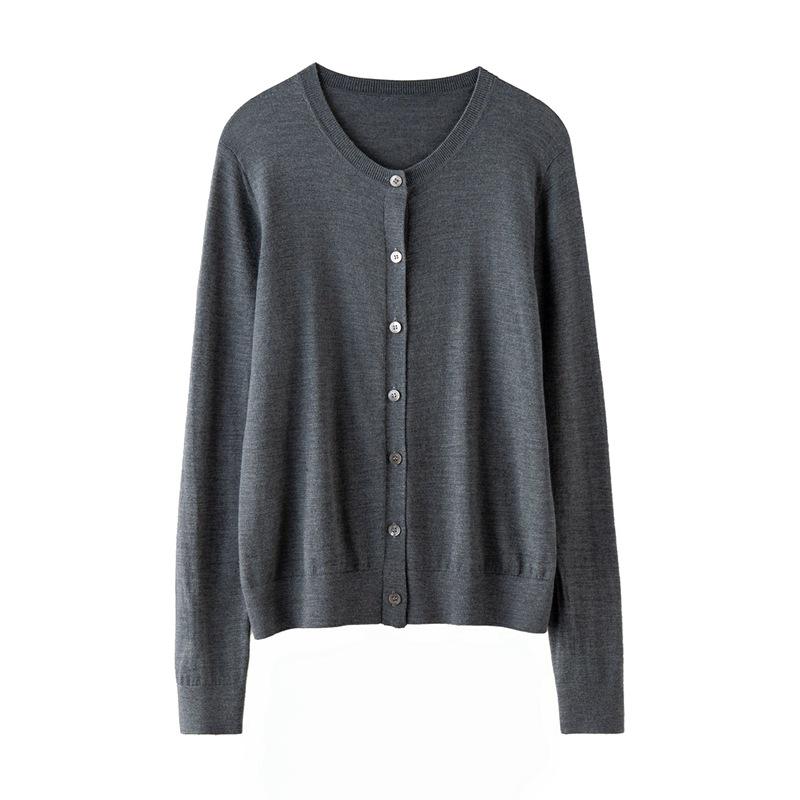 Women's Round Neck Wool Cardigan - 100% Fine Yangzi Yarn, Single-Breasted Knit Sweater