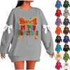 Ladies' Christmas Printed Bow Round Neck Long Sleeved Loose Pullover Sweater Sweatshirt Top