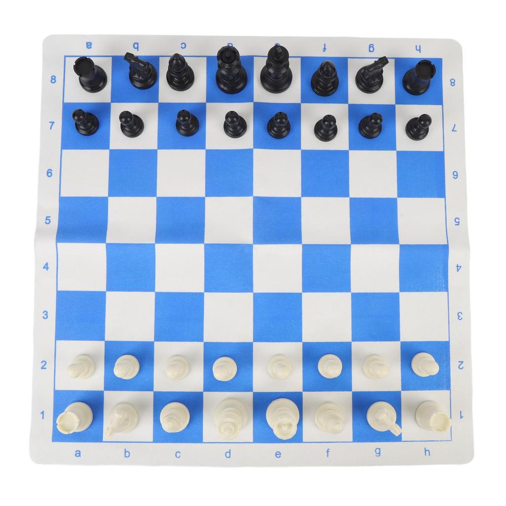 Набор для шахматной игры 19,7 дюйма, пластиковые 32 шахматные фигуры, шахматные фигуры с шахматной доской из ПУ с синей и белой сеткой и