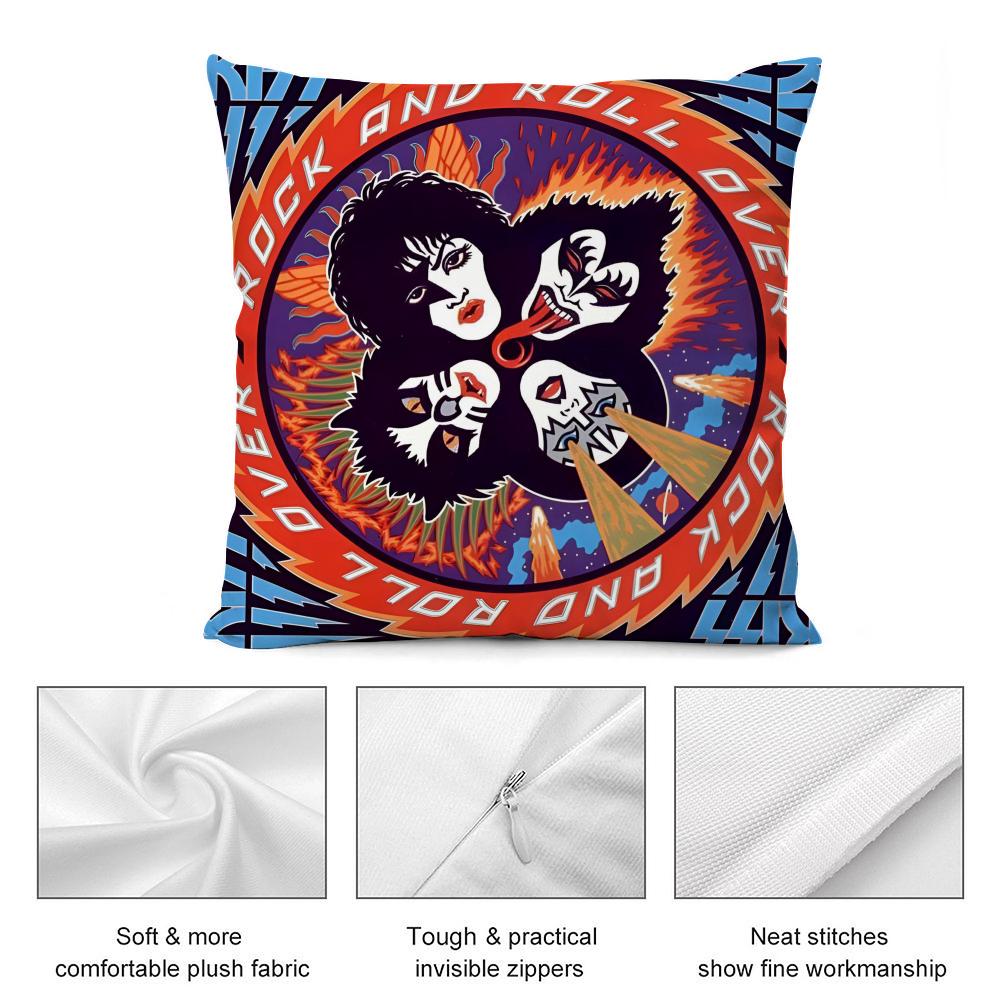 American Rock K-Kiss Band Pillow Case Anti-dustmite Pillow Invisible zipper silky short plush Sofa cushion cover