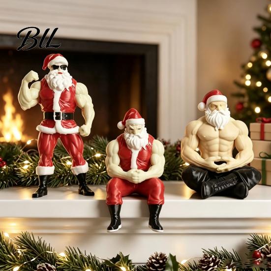 Funny Office Christmas Gifts Muscular Santa Claus Figurine, Hilarious Resin Strong Statue, Novelty Durable Sculpture Collectible Desktop Ornament for