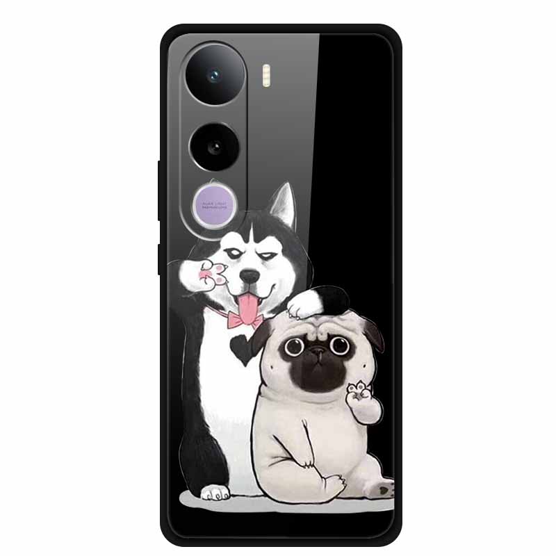 Glass Phone Case For Vivo Y400 5G Cartoon Animal Tempered Hard Back Cover For Vivo Y400 Case Coque Y 400 6.67" Soft Bumper Funda