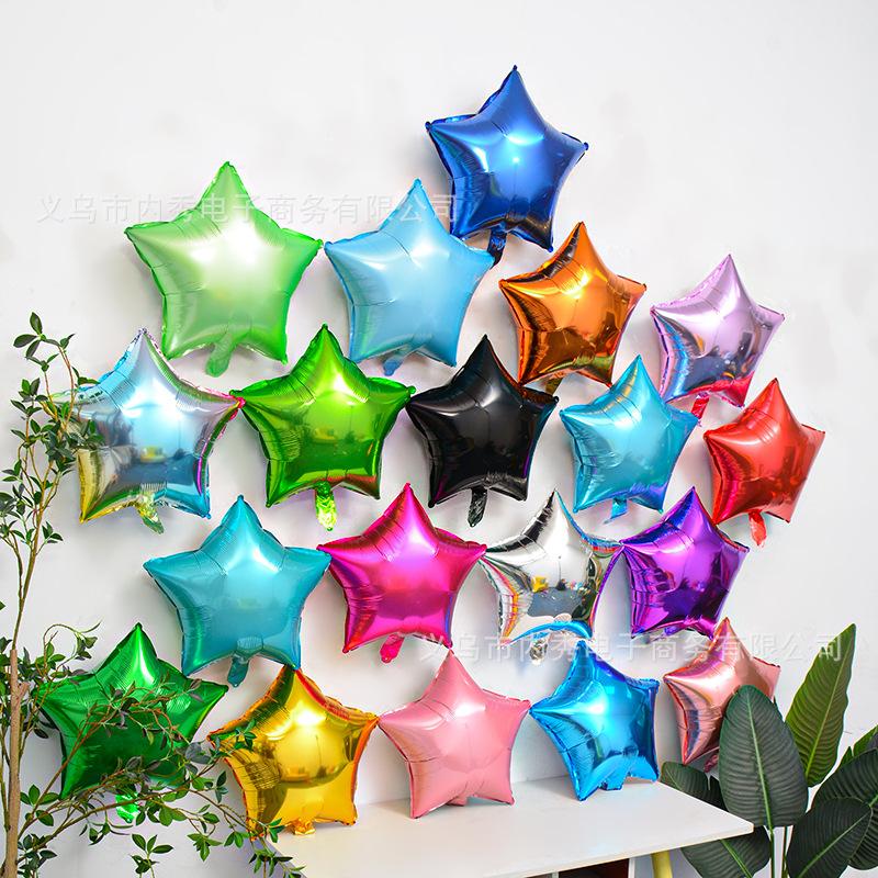 18-Inch Light Version Of Pentagram Aluminum Film Balloon Solid Color Star Balloon Aluminum Foil Birthday Party Decoration Arrangement