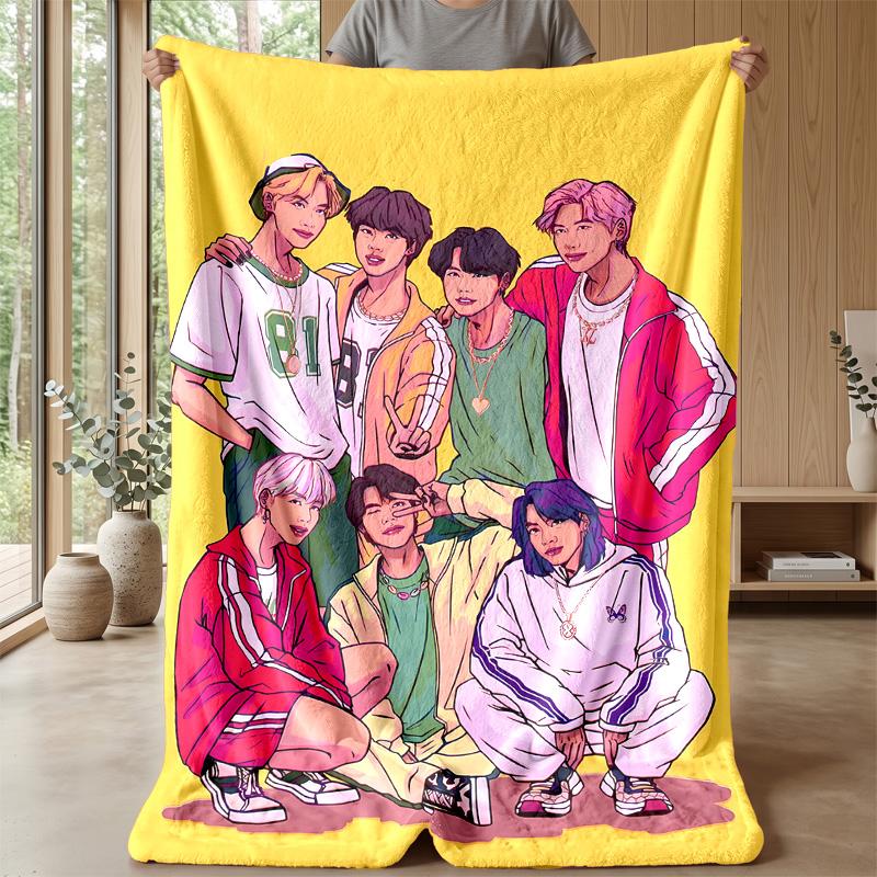 Idol BTSPrinted Flannel Blanket Cozy Skin-Friendly Warm Throw for Couch Bed Indoor Daily Use