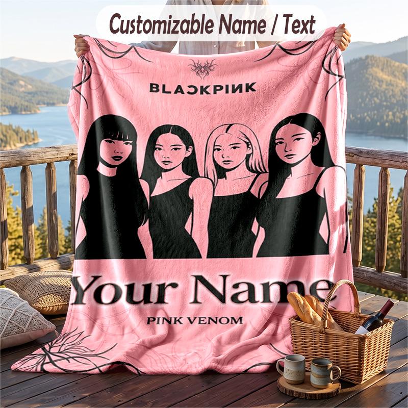 Personalized Flannel Throw Blanket,BLACKPINK Custom Printed Name, Cozy Plush Blanket For Home Use