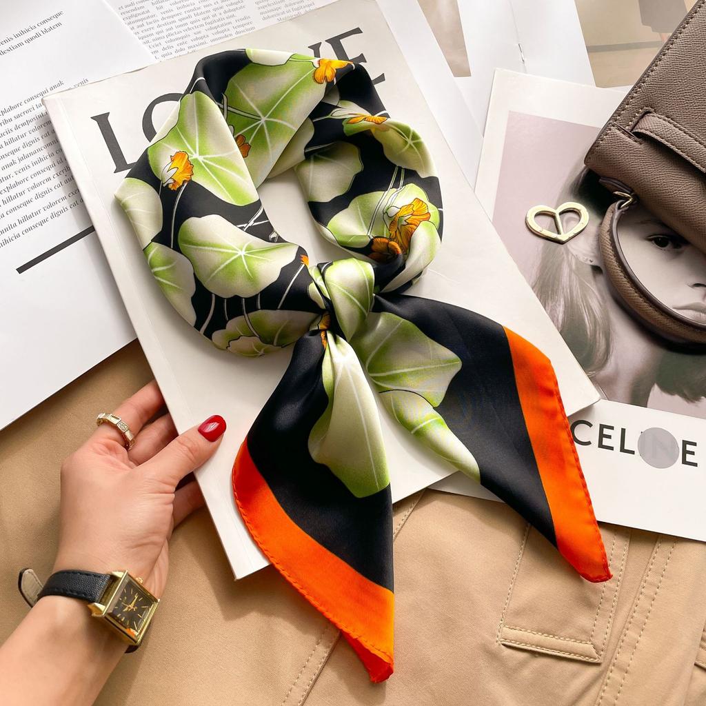 Brand Floral Print Silk Square Scarf Women Soft Satin Kerchief Hairband Neckerchief Head Hijab Lady Headband Foulard Bag Ribbon